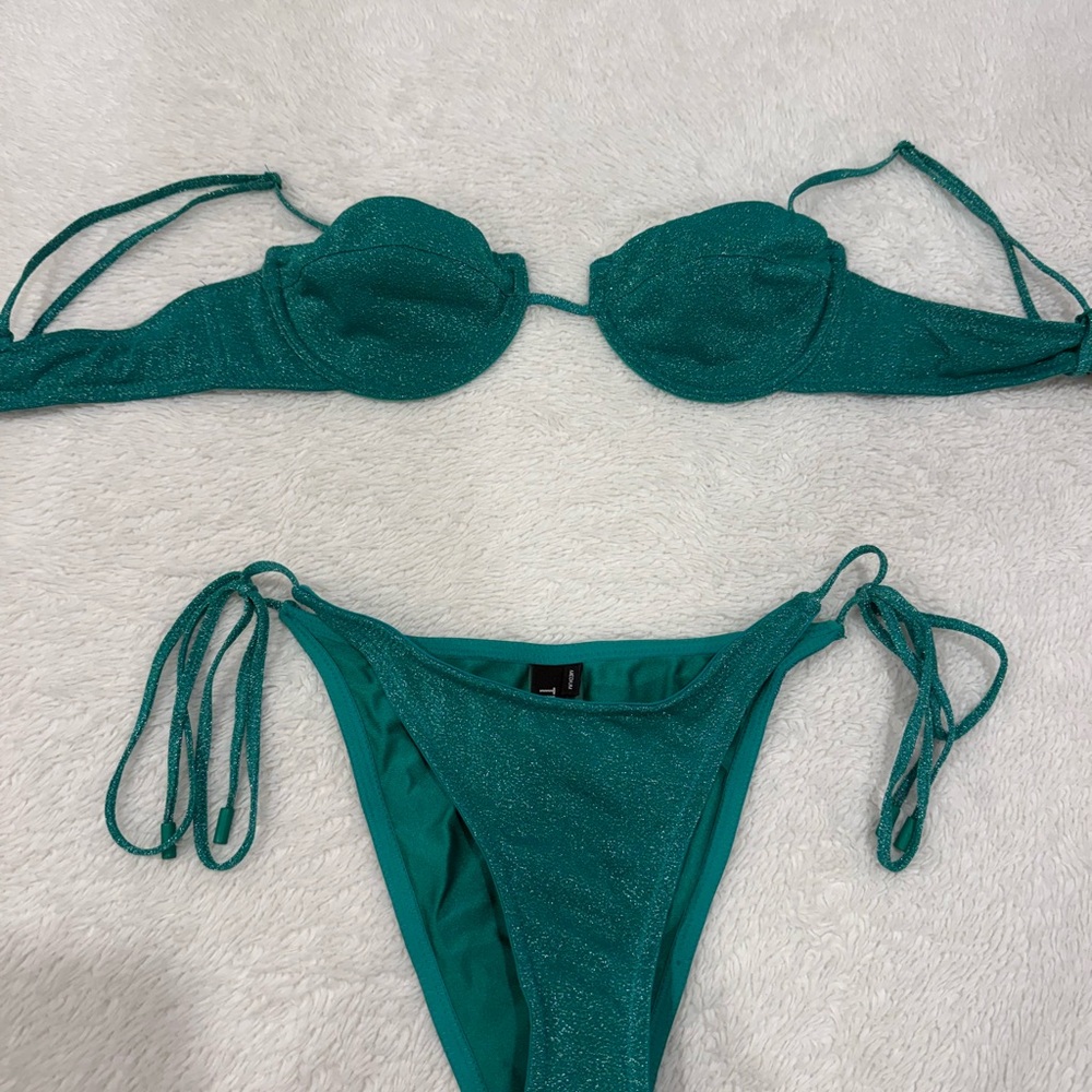 Triangl Swimwear JADED SPARKLE GREEN BALCONETTE Bikini set SOLD OUT RARE